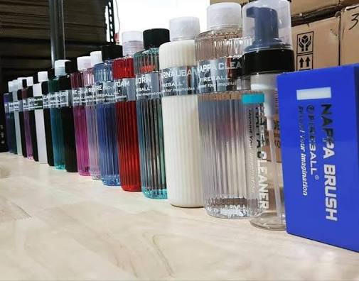 Fireball detailing products lined up beside a blue Nappa Brush box